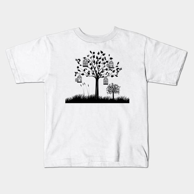 Paper landscape B&W Kids T-Shirt by dipweb